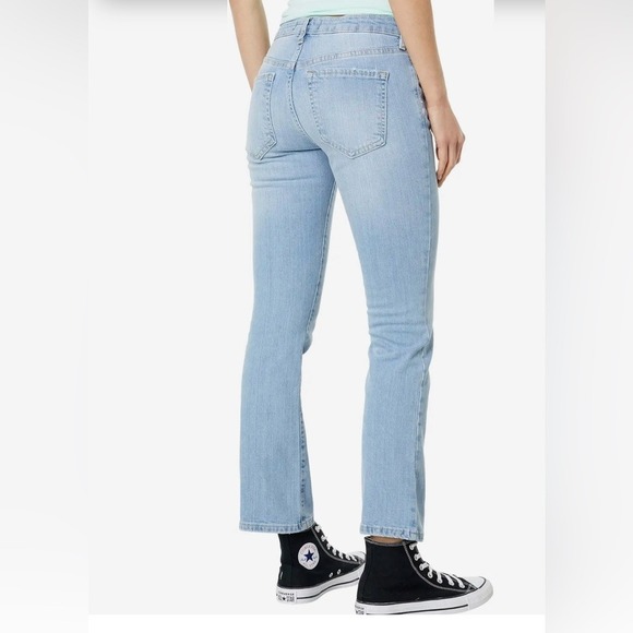 Free People We the free Liv cropped Cotton Elastic Blue Flare Denim Jeans -27 - Picture 3 of 9